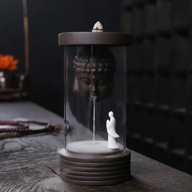 MINIDEAL Buddha Mönch Rückfluss Weihrauchbrenner aus Keramik in Braun - Bild 1