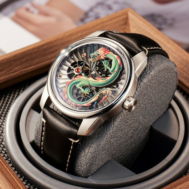 Oblvlo Armbanduhr Automatik, Leder, Grün, Herren - Bild 1
