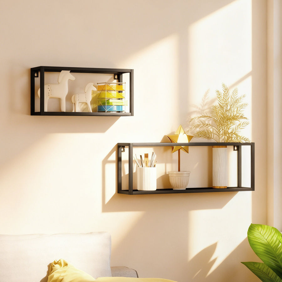 HOMCOM 2er-Set Wandregal aus Stahl in Schwarz, modernes Schweberegal für Küche, Wohnzimmer und Arbeitszimmer - Bild 2
