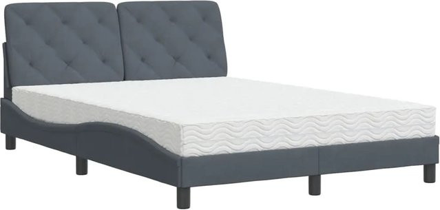 vidaXL Bett mit Matratze aus Samt und Schaumstoff in Dunkelgrau, B/T: 140 x 190 cm - Bild 1