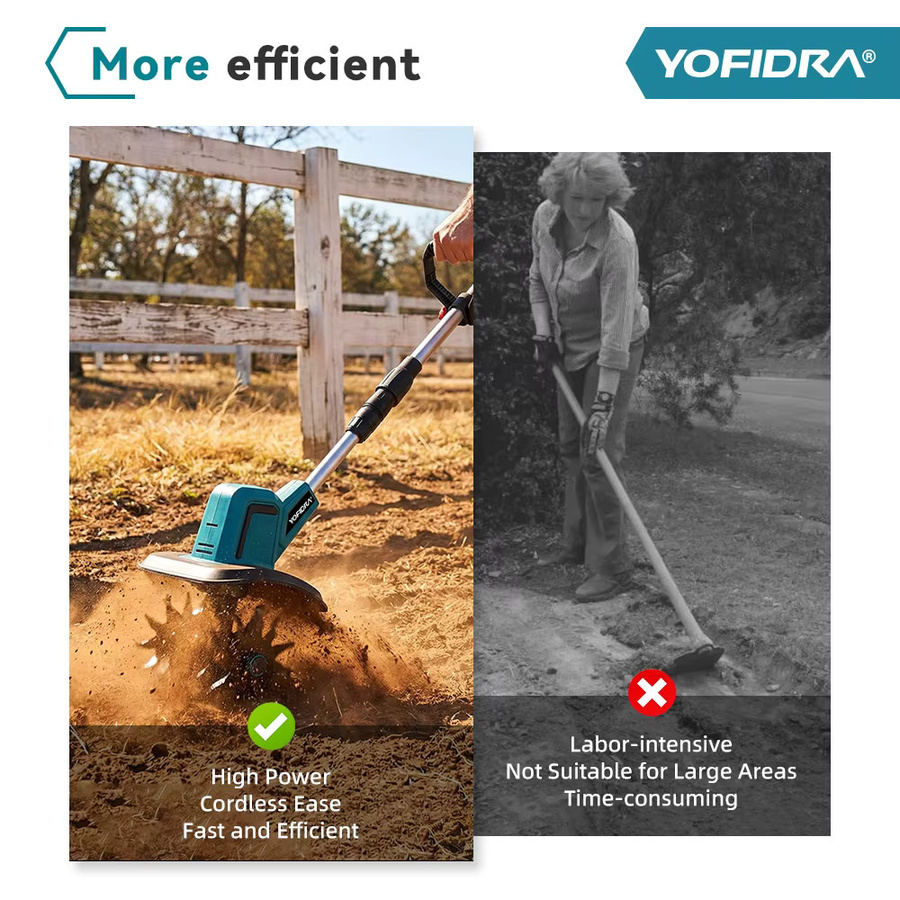 YOFIDRA Bürstenlose elektrische Gartenfräse und Rasenmäher als Rototiller für den Bodenanbau, kompatibel mit Makita LXT 18–21 V Akkus - Bild 5