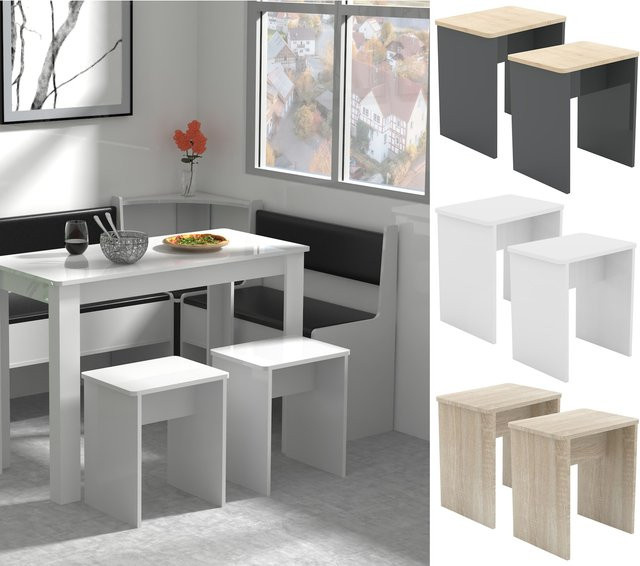 VCM 2er Set Esal Sitzhocker aus Holz in Anthrazit, B/H/T: 40 x 45 x 30 cm - Bild 1