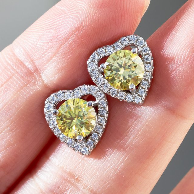 JoyceJelly Ohrringe, 925 Silber, Moissanit, Diamant, Damen, Herzförmig - Bild 1