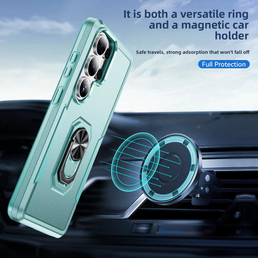 Robuste 2-in-1 Rüstungshülle für Samsung Galaxy S26 Ultra, S25, S23, S22, S21 FE Plus mit magnetischem Ringständer in Grün, Militärstandard Anti-Drop Schutzhülle - Bild 2