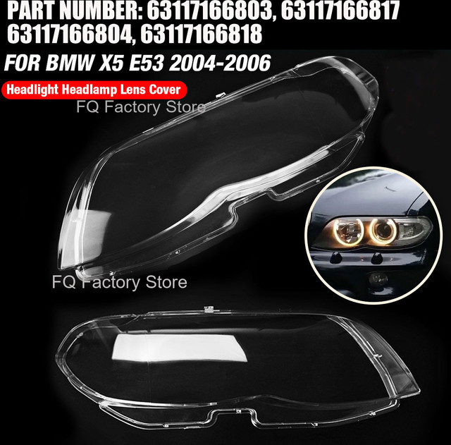 F.Q.D.CAR Paar transparente Frontscheinwerfer-Objektivabdeckungen für BMW X5 E53 - Bild 1