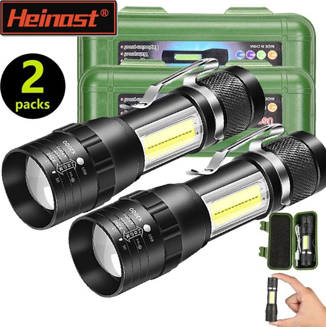 Heinast Mini COB LED Taschenlampe wiederaufladbar mit Zoom und Clip in Schwarz - Bild 1