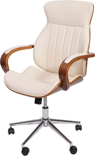 Proregal Bürostuhl im Retro-Design mit Walnuss-Optik und Kunstleder in Creme, Drehstuhl mit Armlehnen und Rollen, H x B x T: 109 x 63 x 64 cm, Sitzhöhe: 46 cm - Bild 1
