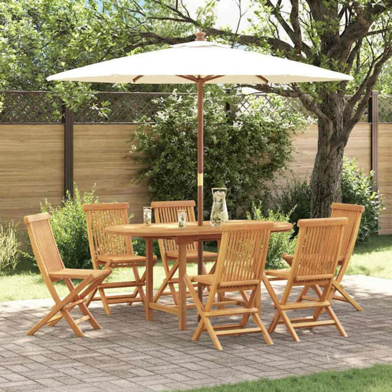vidaxl Garten Essgruppe aus Teak-Massivholz in Braun, 7-teiliges Gartenmöbel-Set, B/T/H: 160 x 80 x 75 cm - Bild 1
