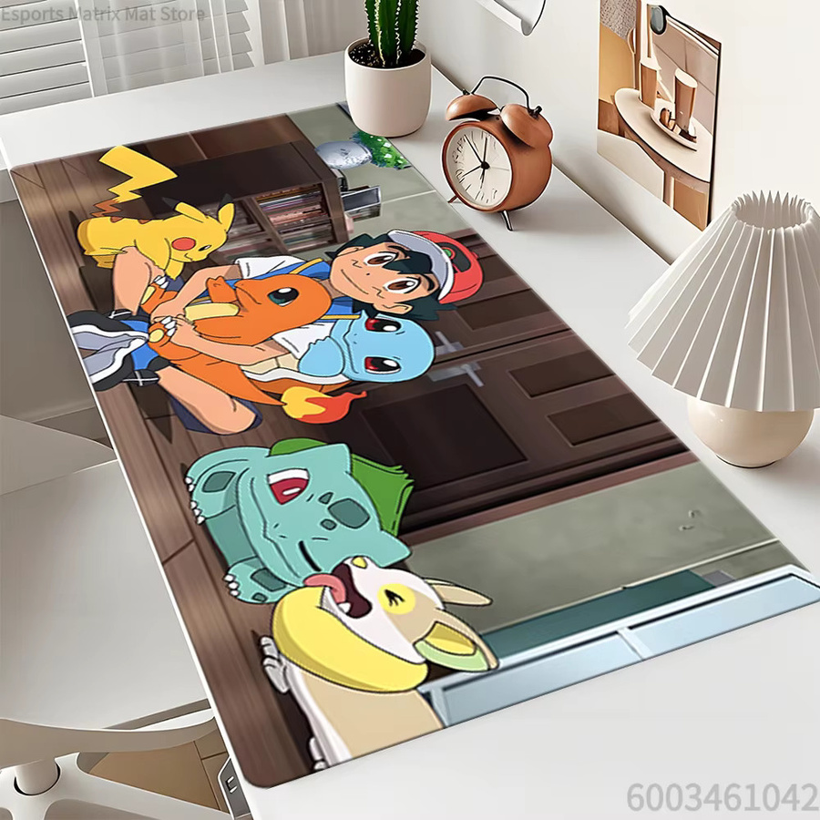Potdemiel Pokemon Anime Gaming-Mauspad mit Ash Ketchum, Pikachu, Charmander, Squirtle und Bulbasaur, große Schreibtischunterlage für PC und Laptop, Mehrfarbig - Bild 3