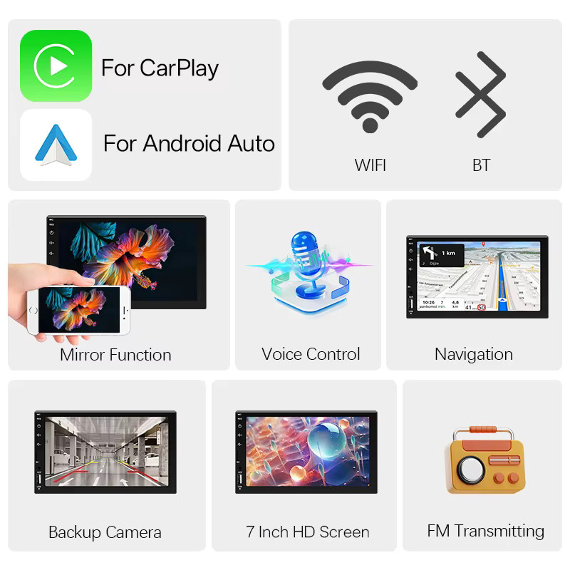 HIPPCRON 1DIN 7-Zoll Auto-Multimedia-Radio MP5-Player mit CarPlay, Android Auto, Mirror Link, Bluetooth, USB und Rückfahrkamera in Schwarz - Bild 3
