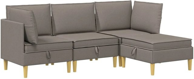vidaXL Wohnzimmergarnitur in L-Form aus Stoff in Taupe mit Ecksofas, Mittelsofa, Fußhocker und Kissen - Bild 1