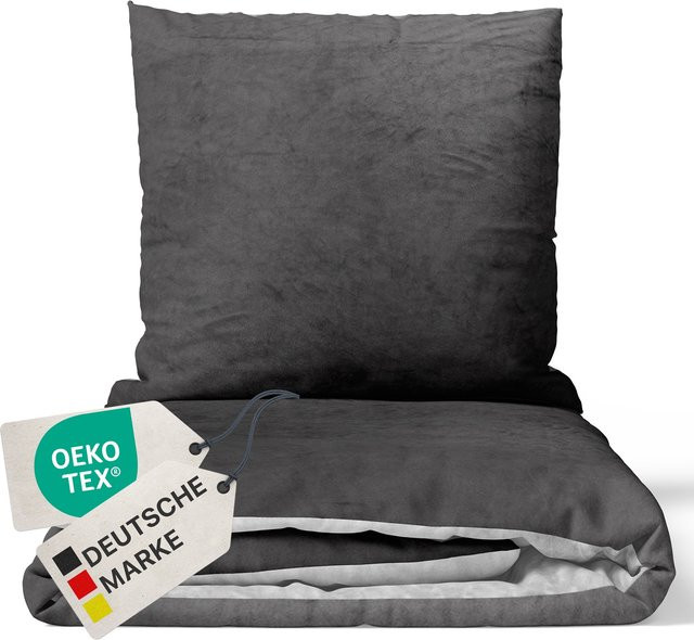 NYVI Winter Bettwäsche Set DreamScience Cashmere Touch aus Mikrofaser in Anthrazit/Silber, B/H: 155 x 220 cm und 80 x 80 cm - Bild 1