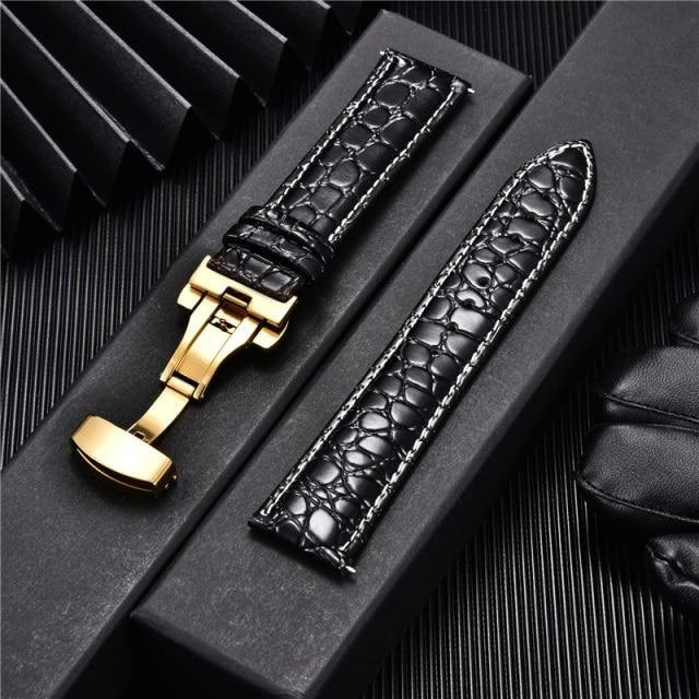 Uhrenarmband Leder, Krokodilmuster, Schwarz, Herren, 20 mm - Bild 1
