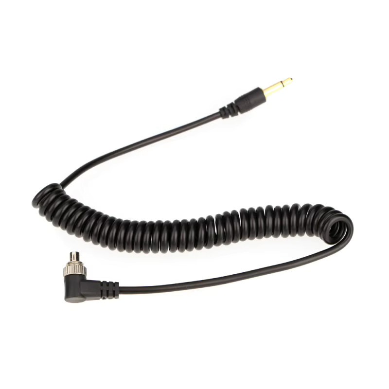 3,5mm Blitzsynchronisationskabel mit Schraubverschluss für Canon und Nikon, Schwarz, 3,5mm Klinke - Bild 2