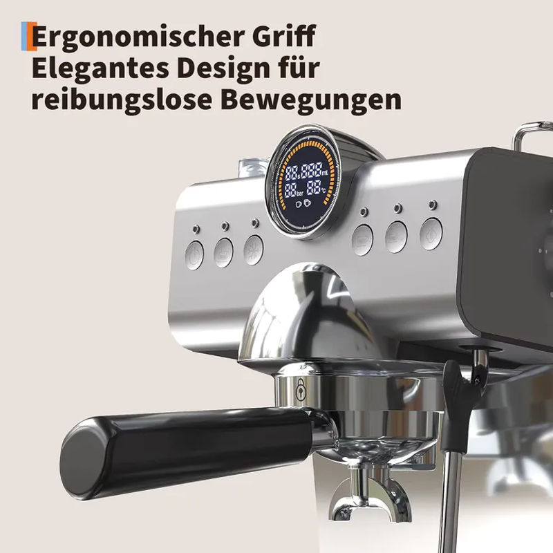 Acekool Espressomaschine mit 20 Bar Druck, 1200W Kaffeemaschine mit Thermoblock, Milchaufschäumer und 1,5 l Wassertank, Silber/Edelstahl - Bild 4