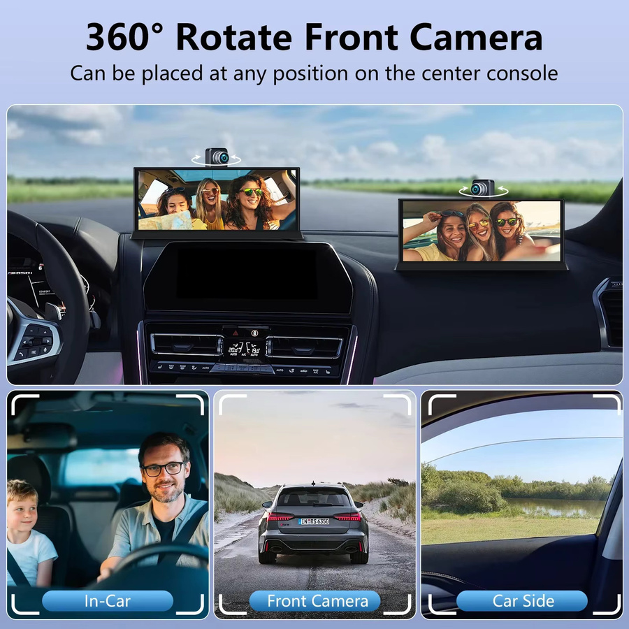Srnubi 11,26 Zoll Touchscreen Automonitor mit kabellosem CarPlay, Android Auto, Mirror Link, GPS-Navigation und 4K Dual-Lens Dashcam Videorekorder in Schwarz - Bild 4