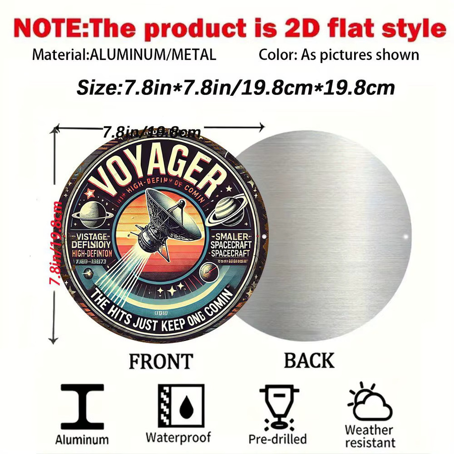 Potdemiel NASA 2D Flat Traveler Space Probe Sci-Fi Wanddekorationsschild aus Metall, rund, Mehrfarbig, Durchmesser: 20 cm - Bild 2