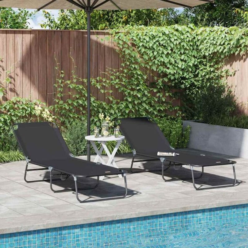 Vidaxl Set aus 2 klappbaren Gartenliegen in Schwarz aus Stoff und Stahl, B/T/H: 189 x 56 x 87 cm - Bild 1