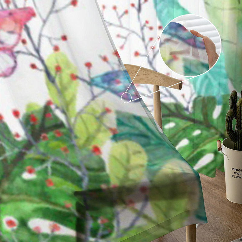 Super Six Tropische Blumenpflanze Tüll-Vorhang aus Organza und Chiffon, Farbe: Weiß/Mehrfarbig, B: 135 cm, H: 114 cm - Bild 3