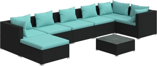 vidaXL 8-teiliges Garten-Lounge-Set aus Poly Rattan mit Kissen in Schwarz - Bild 1