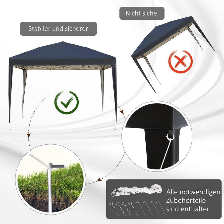 Outsunny Pavillon modern schwarz aus Stahl und Polyester, B/H/L: 295 x 255 x 295 cm - Bild 2