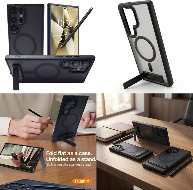 Transparente Business Standhülle mit Magnetverschluss für Samsung Galaxy S26 Ultra, S25, S24 FE, S23 und S22 in Schwarz - Bild 1
