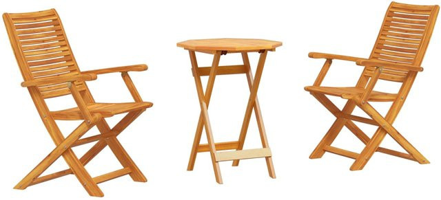 vidaXL 3-tlg Bistro-Set aus Massivholz Akazie braun, klappbar für Garten und Terrasse, Tisch und 2 Stühle, B/T/H: 110 x 60 x 75 cm - Bild 1
