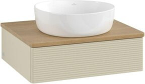 V&B Waschtischunterschrank Antao mit Frontstruktur in Eiche Grau lackiert, B/T/H: 60 x 50 x 19 cm - Bild 1