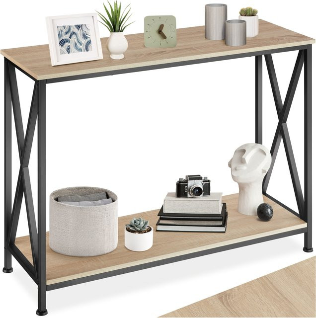 tectake Konsolentisch Industrial Style mit X-Streben und 2 Ablagen in Holzoptik, B/T/H: 100 x 35 x 80,5 cm - Bild 1