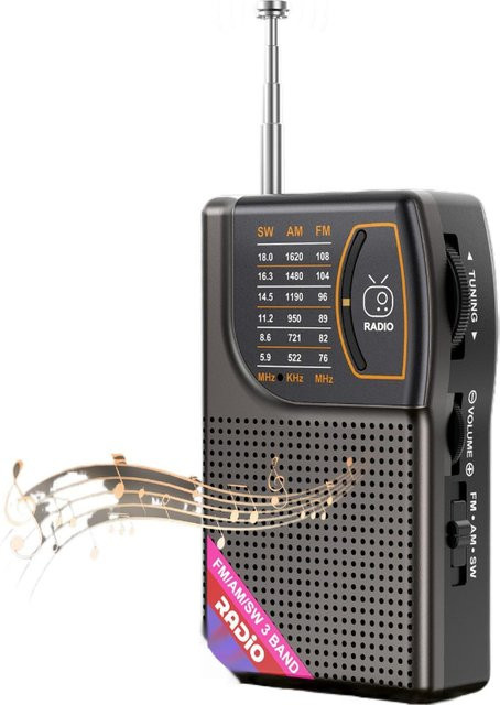 Bytelike Tragbares Mini-Radio FM/AM/SW Mehrband in Schwarz mit USB-C Anschluss und Lautsprecher - Bild 1