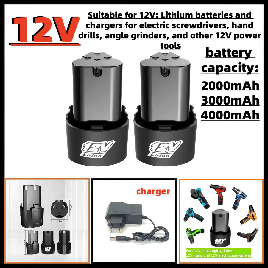 Wiederaufladbare 12V 4000mAh Lithium-Ionen-Batterie mit Ladegerät für Elektroschrauber und Bohrmaschinen, schwarzer 18650 Akku-Satz - Bild 7