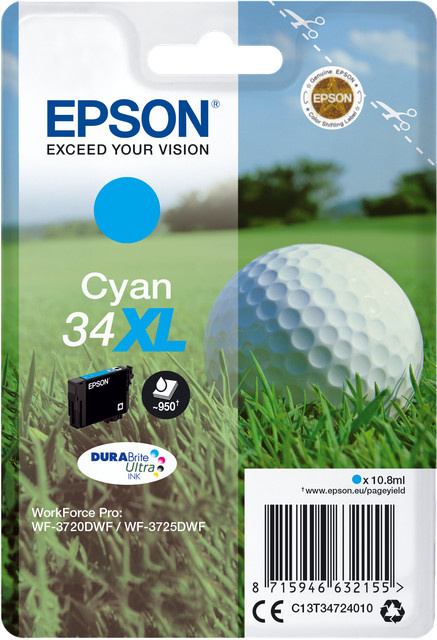 Epson C13T34724010 XL Cyan Druckerpatrone für WorkForce Pro Serie 34 und WF-3720DWF sowie WF-3725DWF - Bild 1
