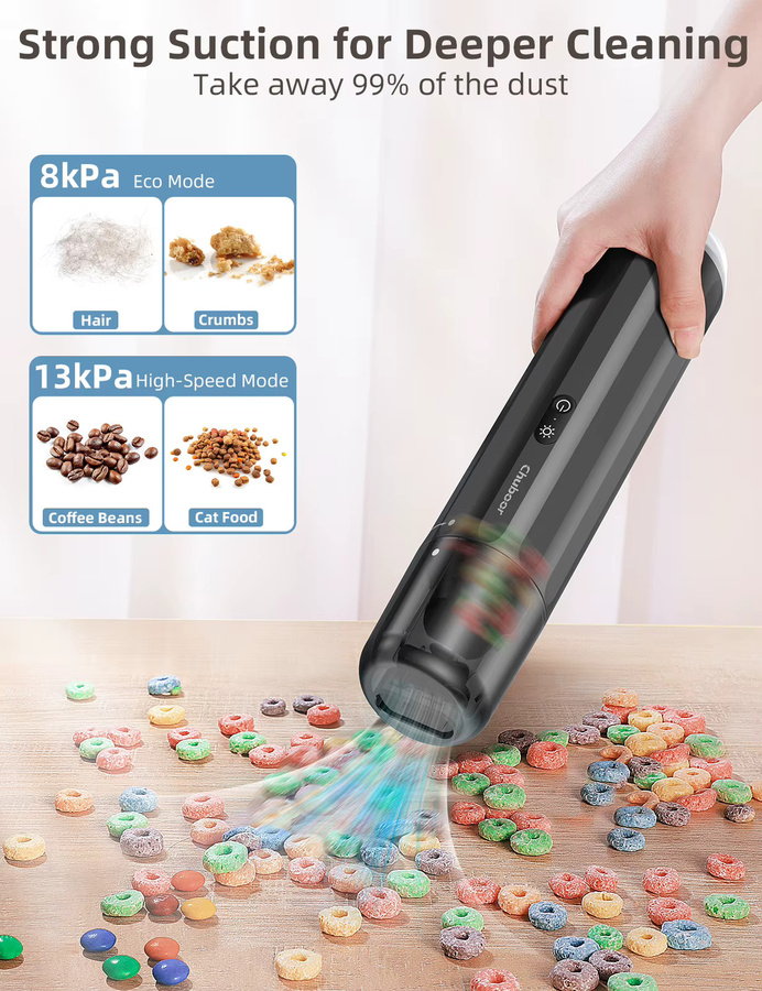 Chuboor Kabelloser Auto-Staubsauger in Weiß mit 13000 Pa Saugkraft, Tragbarer Handheld-Reiniger für Auto und Haushalt - Bild 3