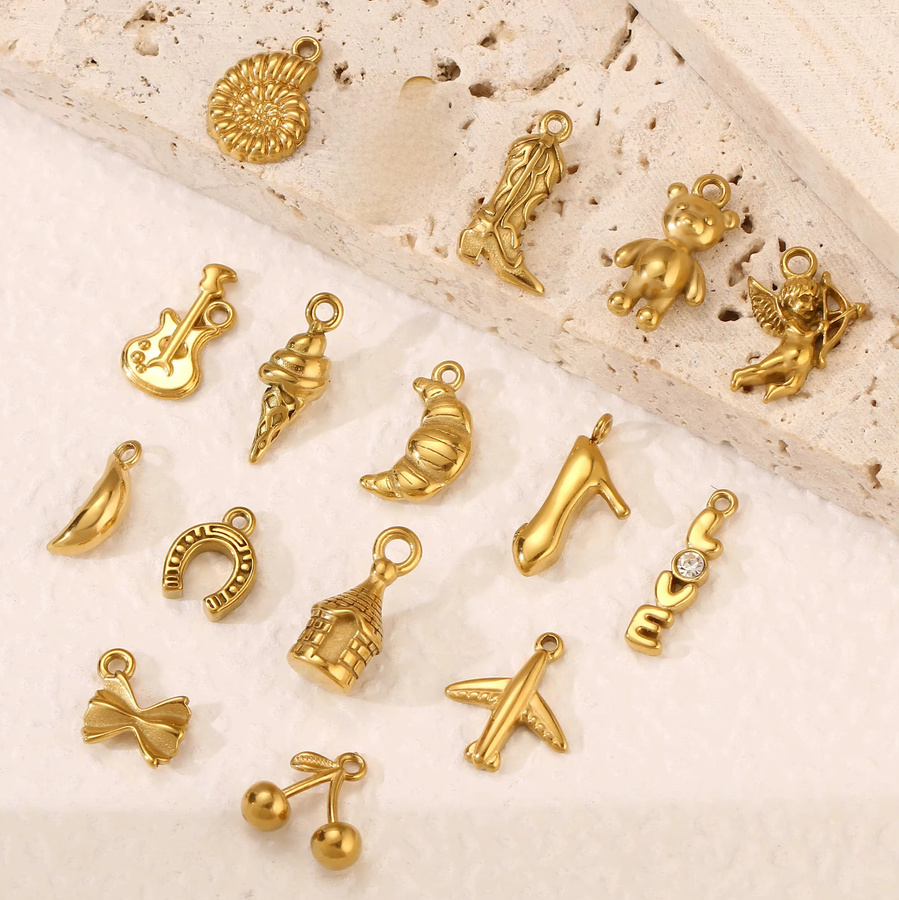 Hello Fairy Charms Edelstahl, Kaktus/Stiefel/Violine/Hufeisen, Gold - Bild 2