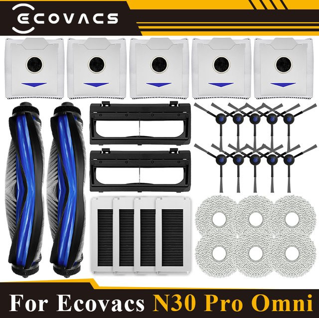 Ecovacs Deebot N30 Omni und N30 Pro Omni Zubehör Set mit Hauptseitenbürste, Hepa-Filter, Mopp und Staubbeutel in Weiß - Bild 1