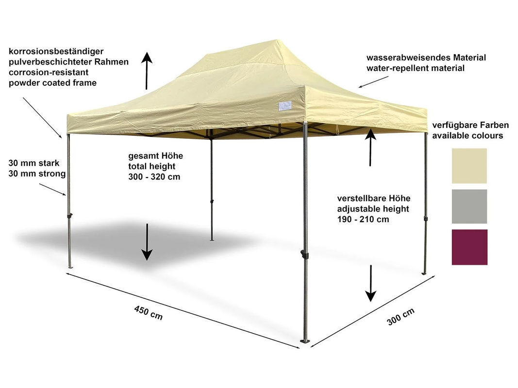 GRASEKAMP Faltpavillon Premium Line mit Seitenteilen, Beige, B/T/H: 4,5 x 3 x 2,5 m - Bild 3