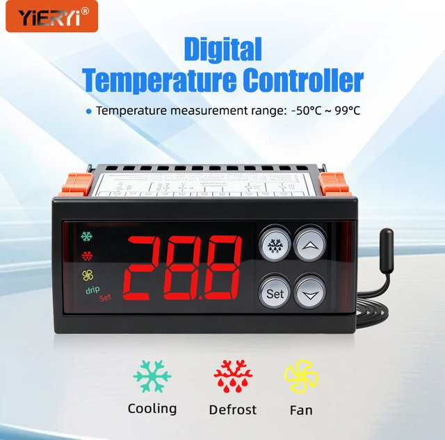 yieryi ECS-974 Digitaler Temperaturregler 220V Thermostat zur Kühlhaus- und Gefrierschranksteuerung in Schwarz - Bild 1