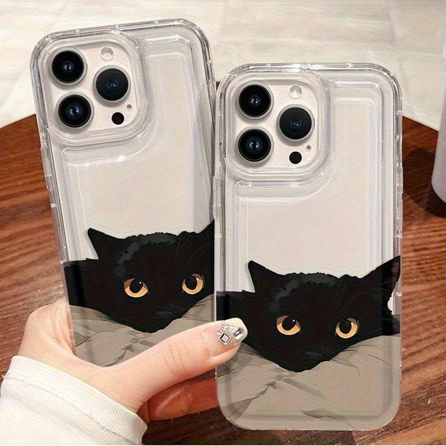 Transparente TPU Handyhülle mit schwarzem Kätzchenmuster für iPhone 17 16 15 14 13 12 11 Pro Max Plus Mini und XS XR X - Bild 1
