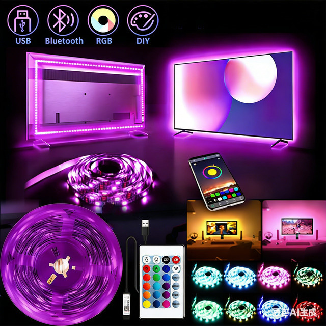 KcoiiFun RGB LED-Streifen mit App-Steuerung und 24-Tasten-Fernbedienung, USB 5V, Musik-Sync, Multicolour Flexibles Band für Party und Zuhause - Bild 1
