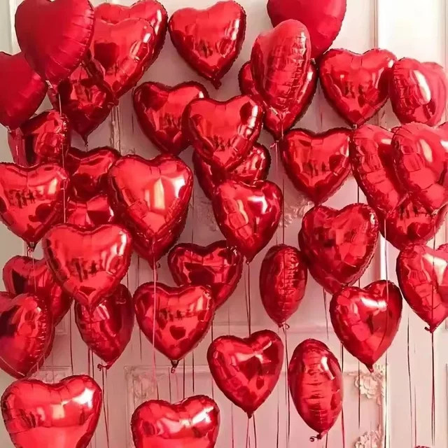 BALONAQ Herz Luftballons aus Aluminiumfolie in Rot für Valentinstag, Hochzeit, Geburtstag und Party - Bild 1