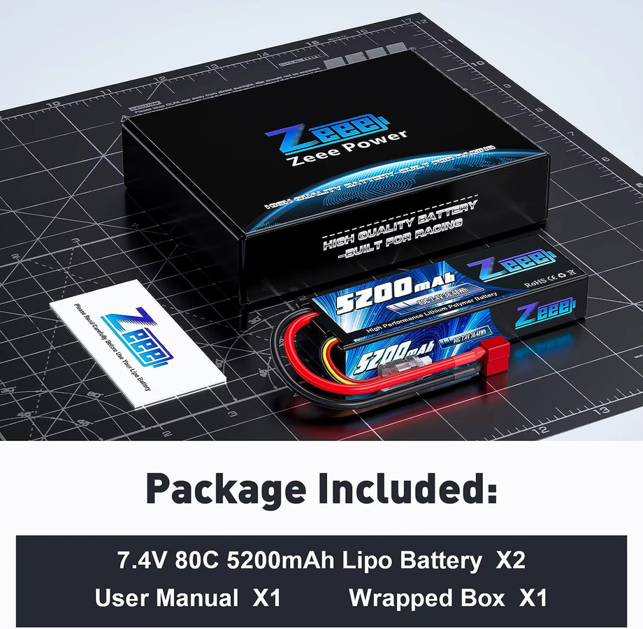 Zeee 2S 5200 mAh Lipo Batterie 80C mit T/XT60/EC5/EC3 Stecker 2-teiliges Set - Bild 5