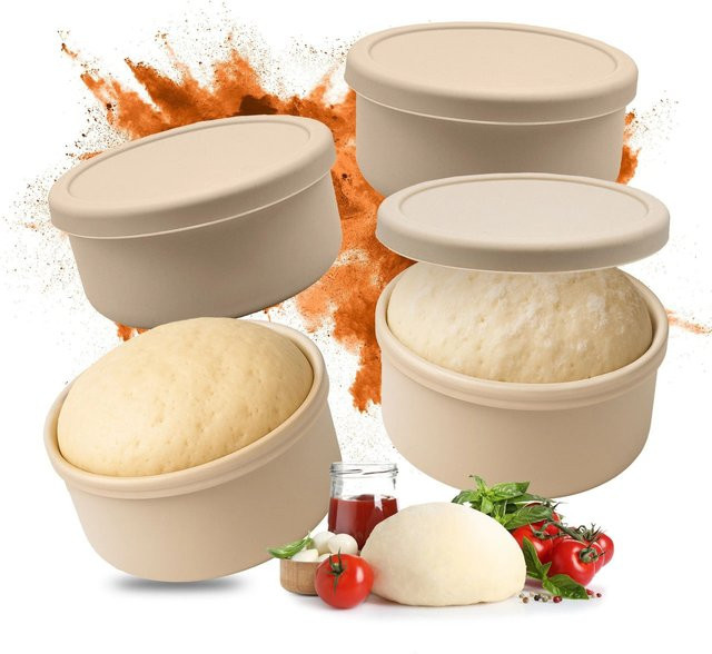 Relaxdays Pizzaballenbox 4er Set aus Silikon in Beige mit Deckel, B/T/H: 14,5 x 14,5 x 6,5 cm - Bild 1