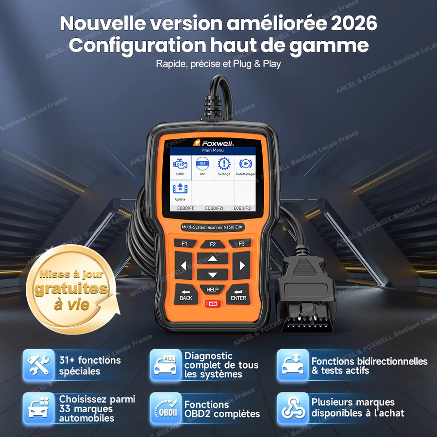 FOXWELL NT510 Elite OBD2-Scanner Alle Systeme Autodiagnosetool mit bidirektionaler Steuerung und Reset-Services - Bild 2