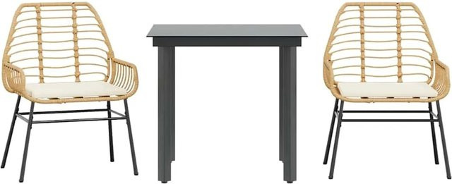 vidaXL 3-teilige Garten-Essgruppe aus Poly Rattan mit Glasplatte und Kissen in Braun - Bild 1