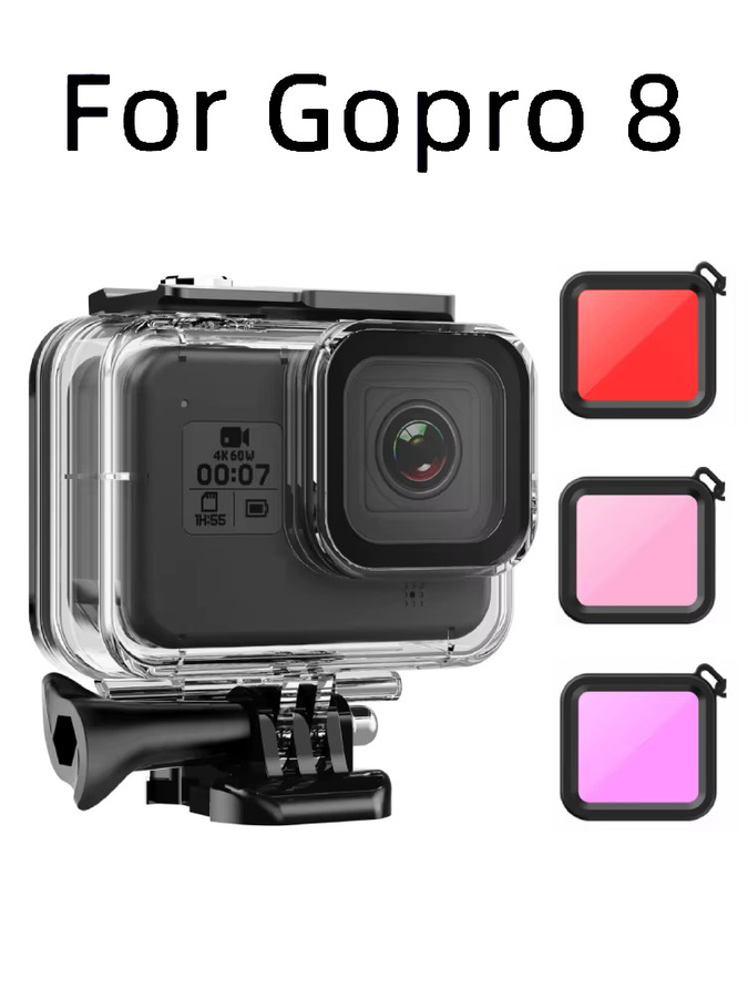 Wasserdichtes Unterwasser-Gehäuse mit Filter für GoPro 8 in Schwarz und Transparent - Bild 7