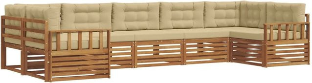 vidaXL Sofagarnitur 7-teilig aus Massivholz Akazie in Natur und Beige mit L-Form und abnehmbaren Kissen - Bild 1