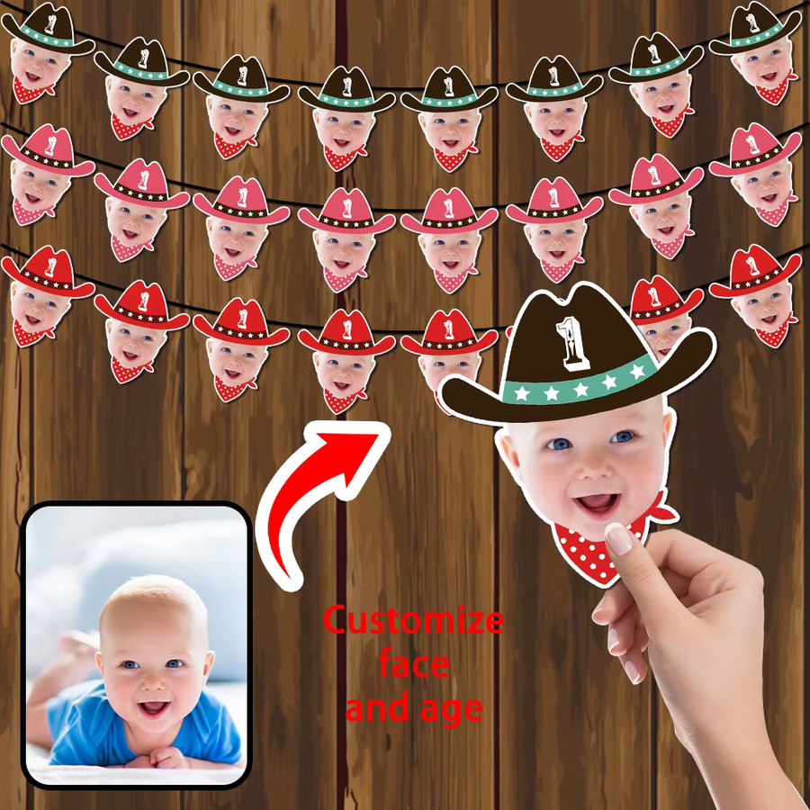 Western Cowboy und Cowgirl Party Dekoration mit personalisierter Foto-Girlande für Kindergeburtstage in Mehrfarbig - Bild 3