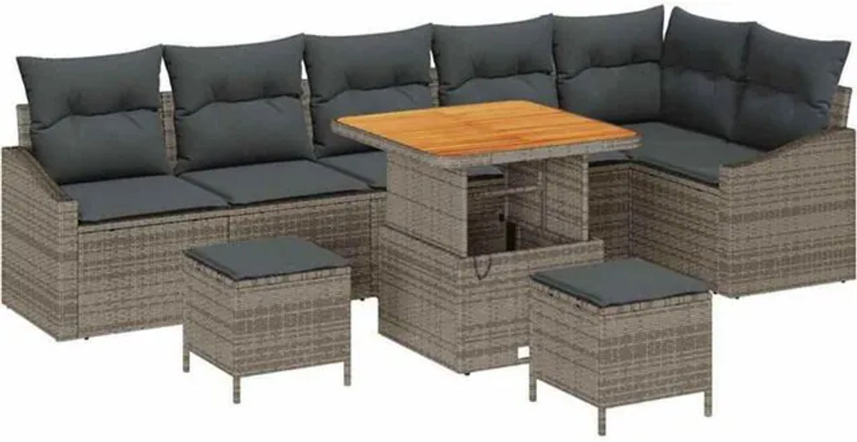 vidaXL Garten-Sofa-Set aus Poly-Rattan mit 9 Kissen in Grau - Bild 1