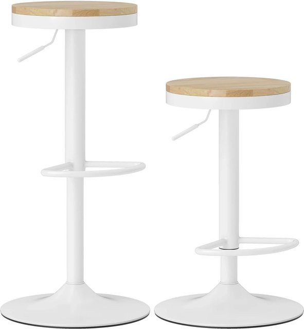 HOMCOM Barhocker modern aus Gummibaumholz und Stahl in Weiß, B/T/H: 38,5 x 38,5 x 80 cm - Bild 1