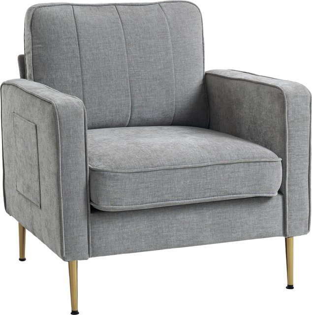 HOMCOM 1-Sitzer-Sofa in Grau mit goldfarbenen Stahlbeinen und Seitentaschen von Aosom - Bild 1